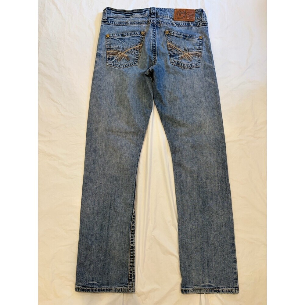 Rock 47 Denim  Wrangler Jeans Men's 34x33.5 Blue Med Wash Slim Straight - Picture 4 of 9